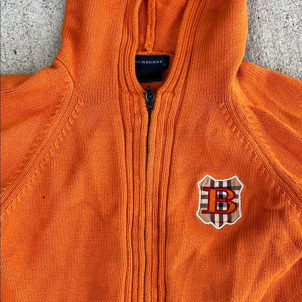 Burberry Bright Orange Knit Zip-Up Hoodie